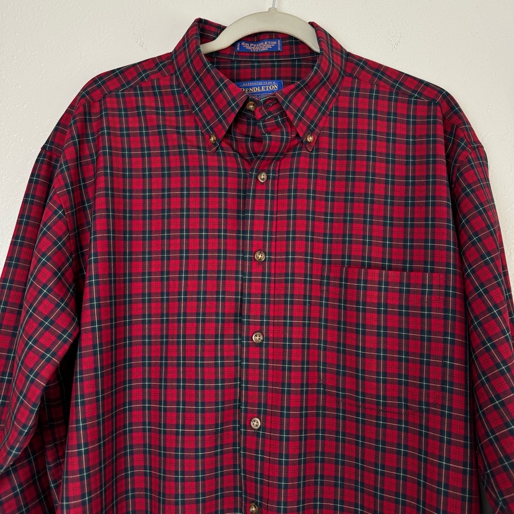 Vintage Sir Pendleton wool ruthven tartan plaid red button down shirt L - Picture 3 of 11